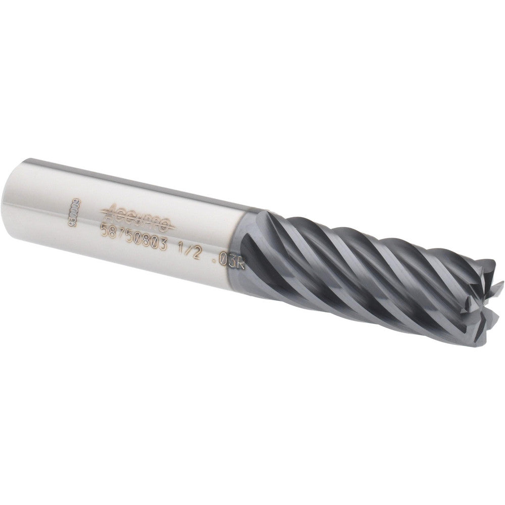 Accupro 58750803 Corner Radius End Mill 1/2" Dia, 1-1/4" LOC, 0.03" Radius, 7 Flutes, Solid Carbide