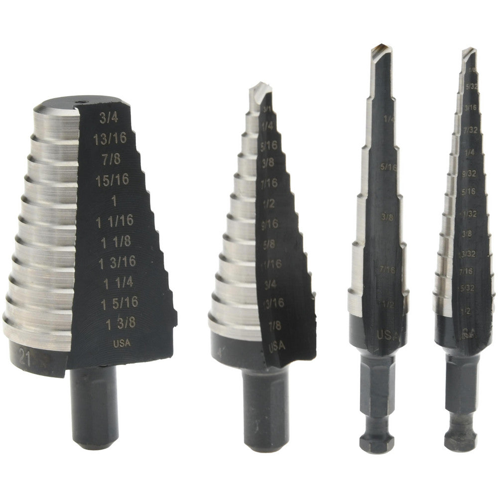 Irwin 10225 Drill Bit Set Step Drill Bits, 4 Pc, 0.125" to 1.375" Drill Bit Size, High Speed Steel