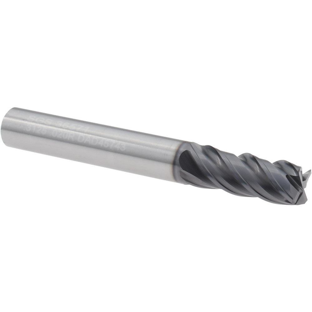 Kyocera SGS Precision Tools 36571 Corner Radius End Mill 5/16" Dia, 13/16" LOC, 0.0200" Radius, 4 Flute, Solid Carbide