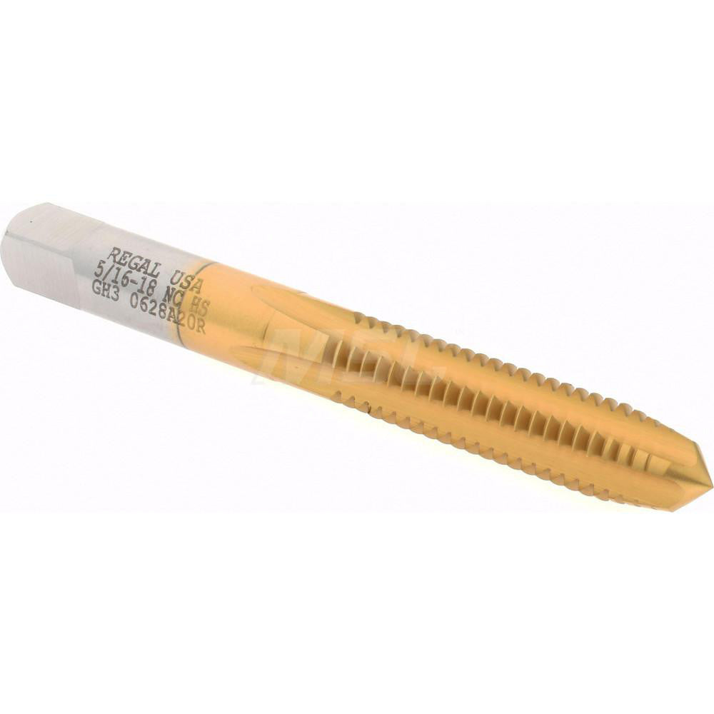 Hertel 008380AS25 Straight Flute Tap 5/16-18 UNC, 4 Flute, Plug Chamfer, 3B Class of Fit, High-Speed Steel, Titanium Nitride Finish