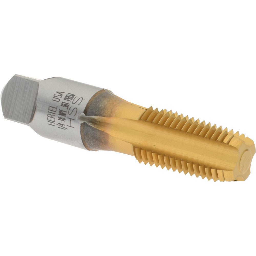 Hertel G837556T-S Standard Pipe Tap 1/4-18, NPT, 4 Flutes, High Speed Steel, TiN Finish