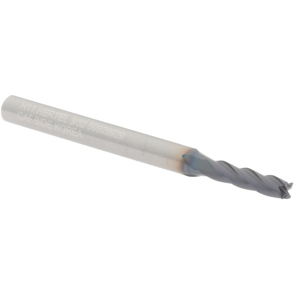 Hertel 59928929 Square End Mill 0.0938" Dia, 0.3750" LOC, 4 Flute, Solid Carbide