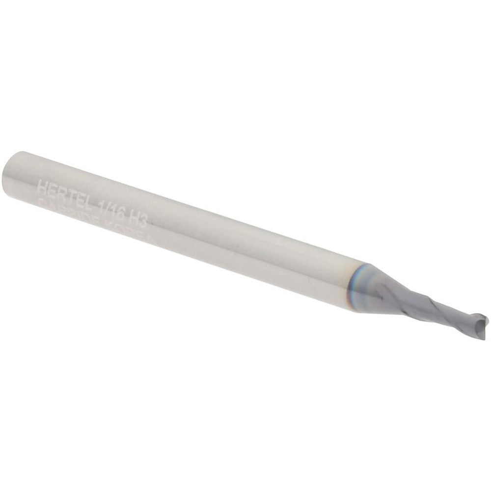 Hertel 59929018 Square End Mill 1/16" Dia, 3/16" LOC, 2 Flute, Solid Carbide