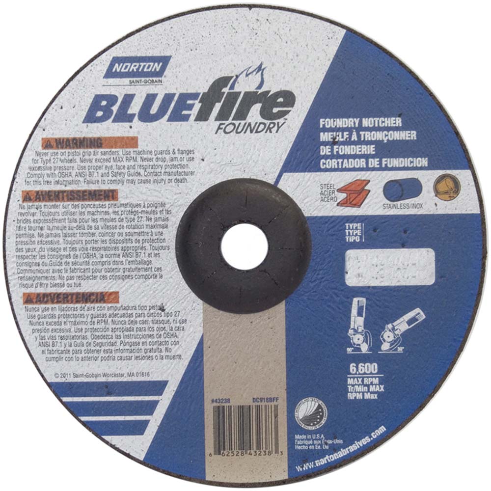 Norton 66252843238 Depressed Center Wheel Type 27, 9" Dia, Silicon Carbide Blend & Zirconia Alumina