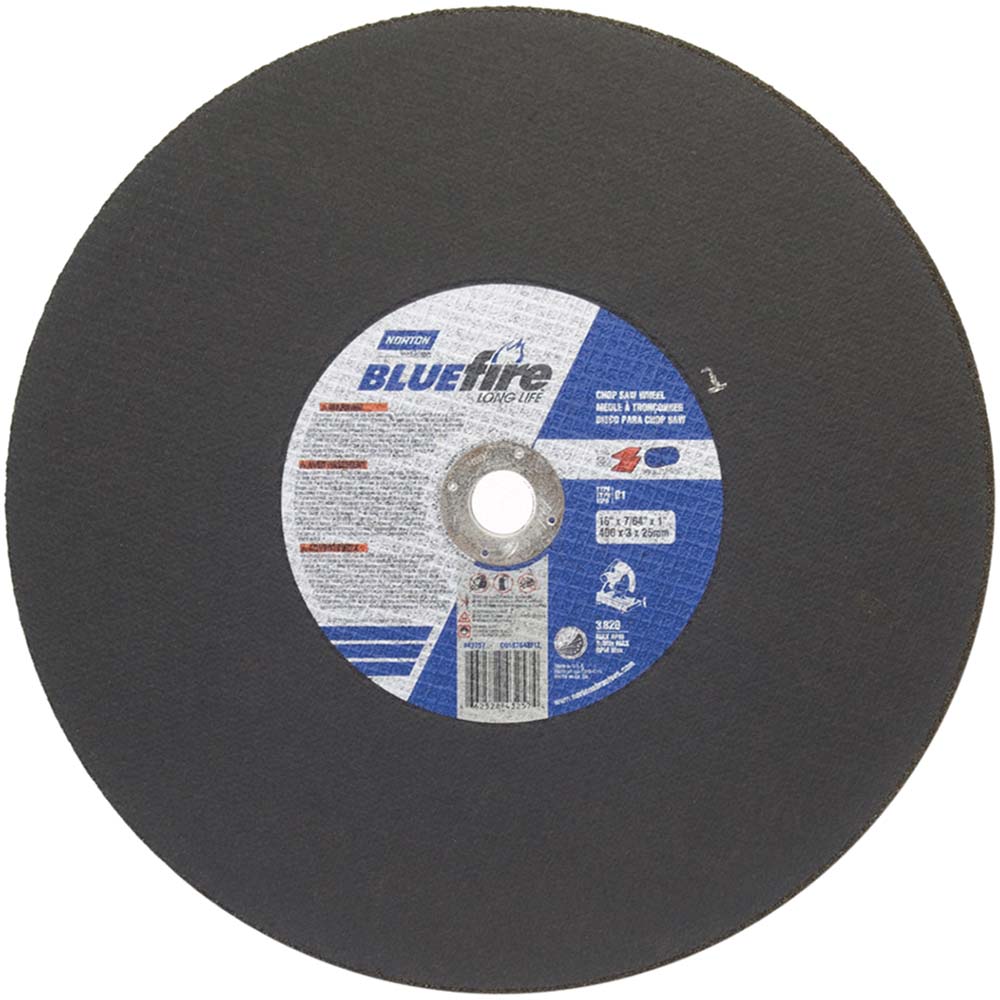 Norton 66252843257 Cut-Off Wheel Type 1, 16" Dia, 7/64" Thick, 1" Hole, Zirconia Alumina