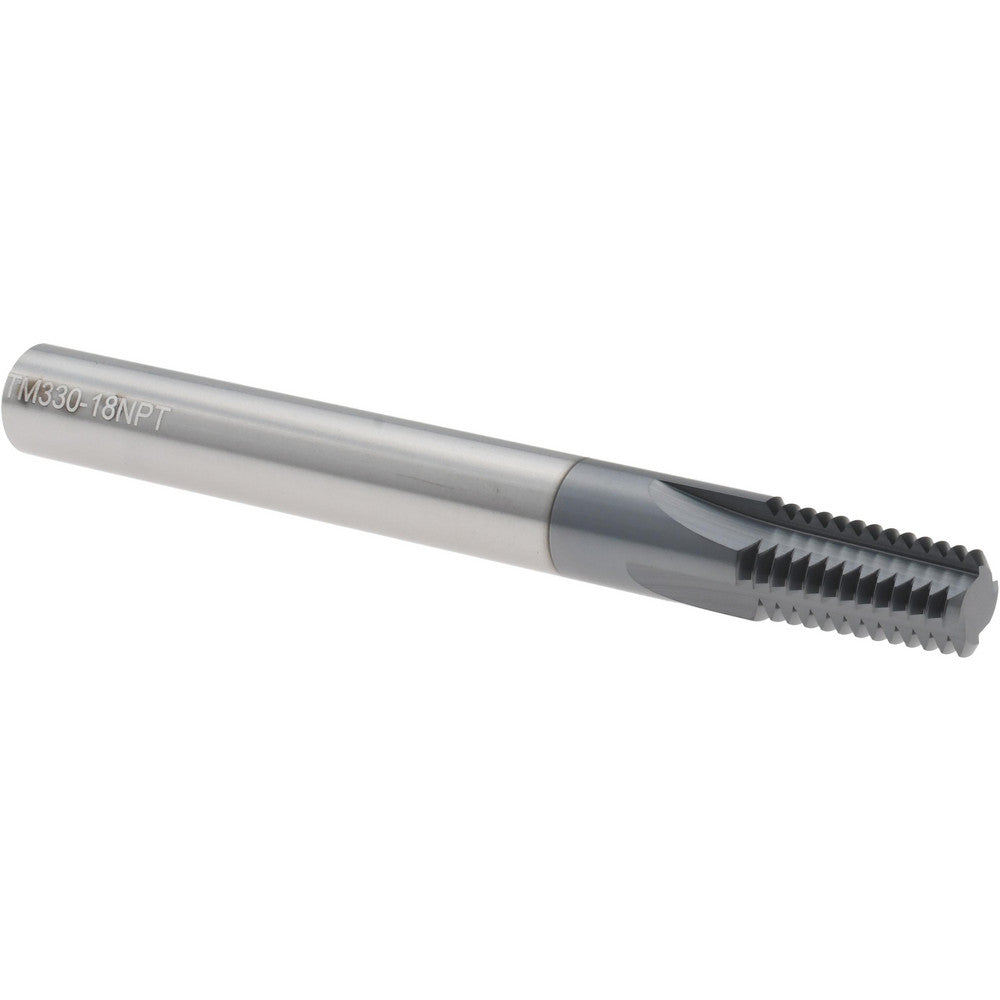 Scientific Cutting Tools, Inc. TM33018NPTTIN/C Straight Flute Thread Mill 1/4-18 & 3/8-18, External & Internal, 4 Flutes, 3/8" Shank Dia, Solid Carbide