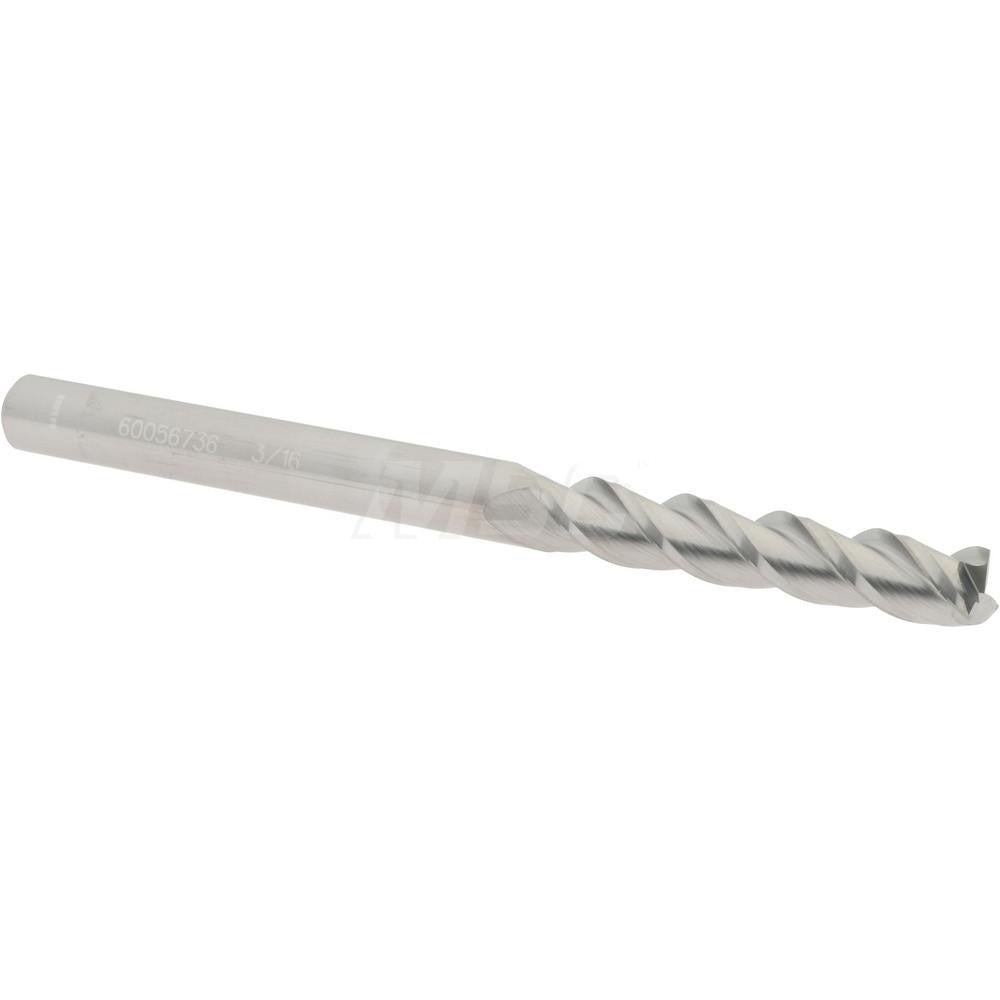 Accupro 60056736 Square End Mill 3/16'' Dia, 1'' LOC, 3/16'' Shank Dia, 2-1/2'' OAL, 3 Flutes, Solid Carbide