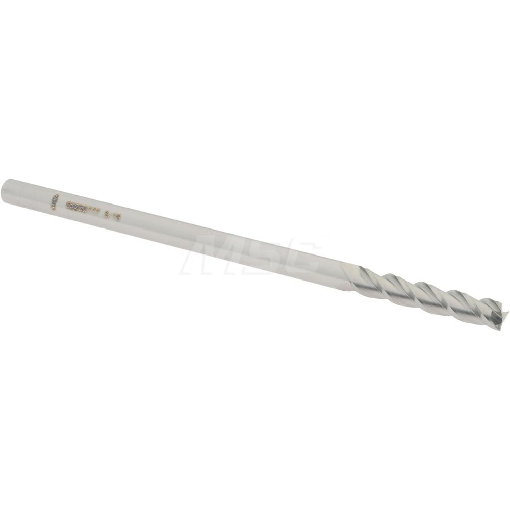 Accupro 60056777 Square End Mill 3/16'' Dia, 1'' LOC, 3/16'' Shank Dia, 4'' OAL, 3 Flutes, Solid Carbide