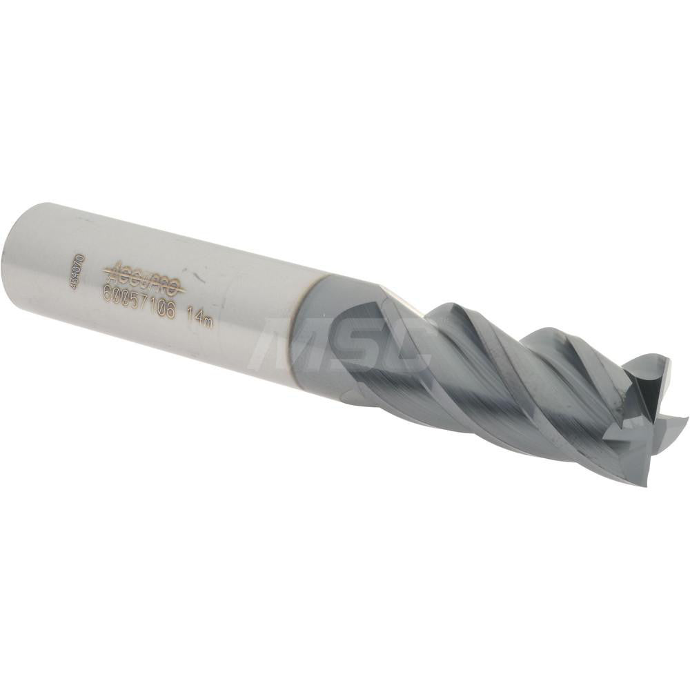 Accupro 60057106 Square End Mill 0.5512'' Dia, 1.2598'' LOC, 4 Flutes, Solid Carbide