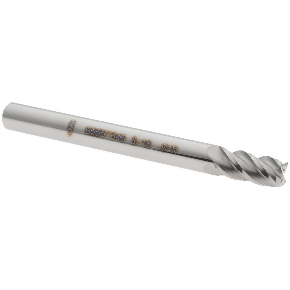 Accupro 60057346 Corner Radius End Mill 3/16" Dia, 3/8" LOC, 0.01" Radius, 4 Flutes, Solid Carbide