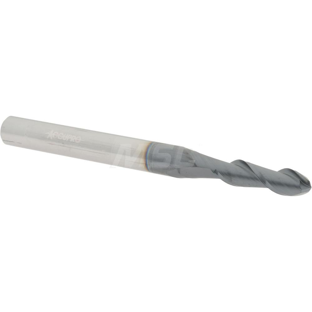 Accupro 60057569 Ball End Mill 0.1969" Dia, 0.6299" LOC, 2 Flute, Solid Carbide