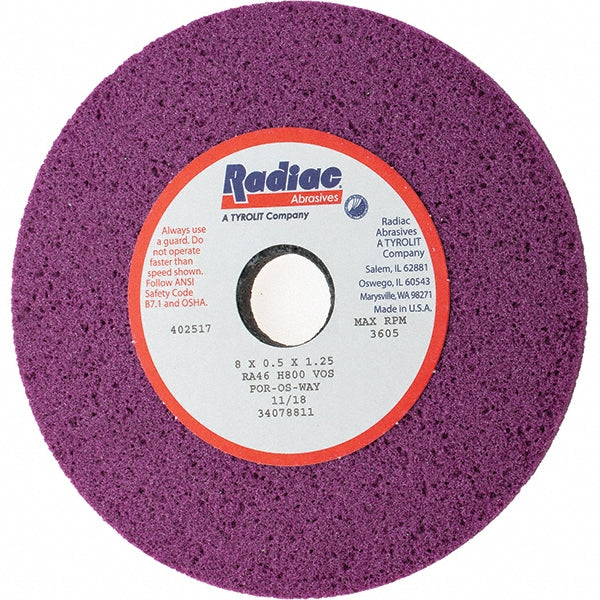 Radiac Abrasives 34078811 Surface Grinding Wheel 8" Dia, 1/2" Thick, 1-1/4" Hole, 46 Grit, H Hardness
