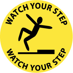 AccuformNMC WFS1 Accident Prevention Adhesive Backed Floor Sign Round, Vinyl, ''WATCH YOUR STEP''