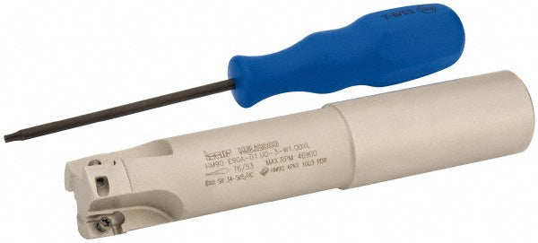Iscar 3102144 Indexable Square-Shoulder End Mill HM90E90A-D1.0-3W1.00XL, 1" Cut Dia, 0.394" Max Depth of Cut, 1" Dia Weldon Flat Shank