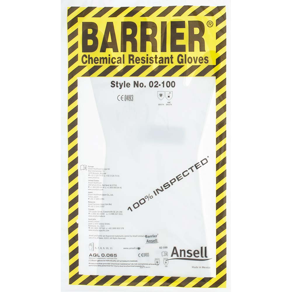 Ansell 02-100-6 Series 02-100 Chemical Resistant Gloves 0.06 Thick, Unsupported,