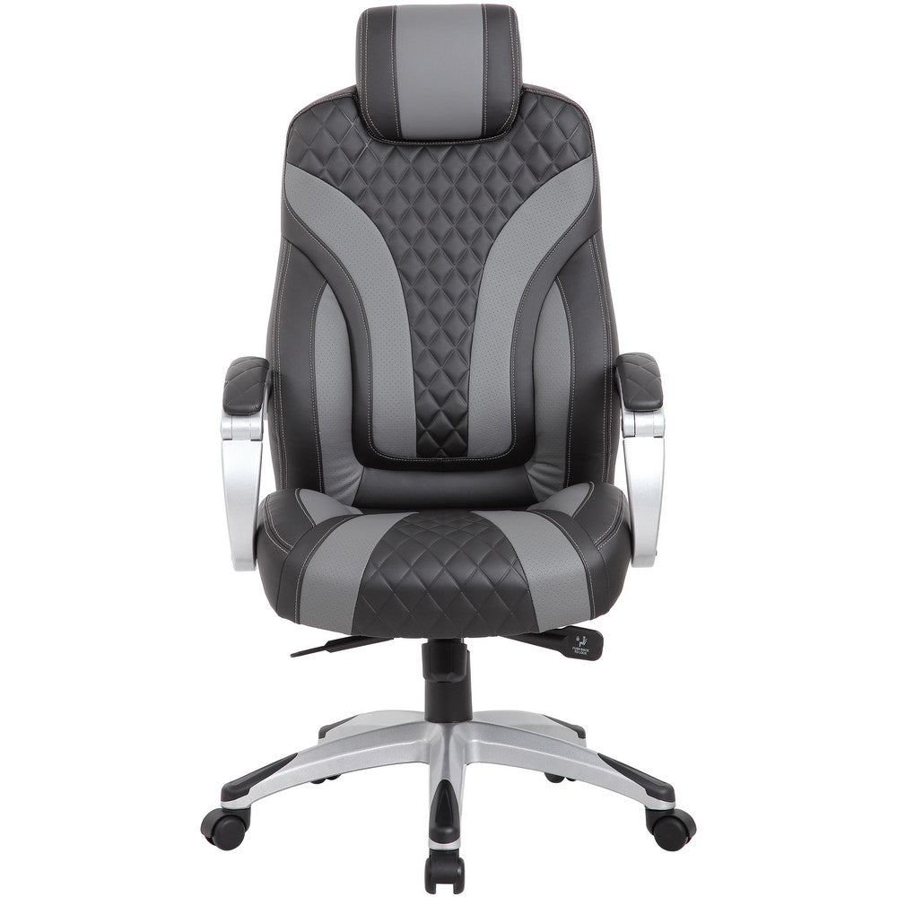 Boss Office Products B8871-BKGY Hinged Arm Executive Chair with Synchro-Tilt Task Chair Vinyl, 22-1/2" Seat Height, Black & Gray, Adjustable Height