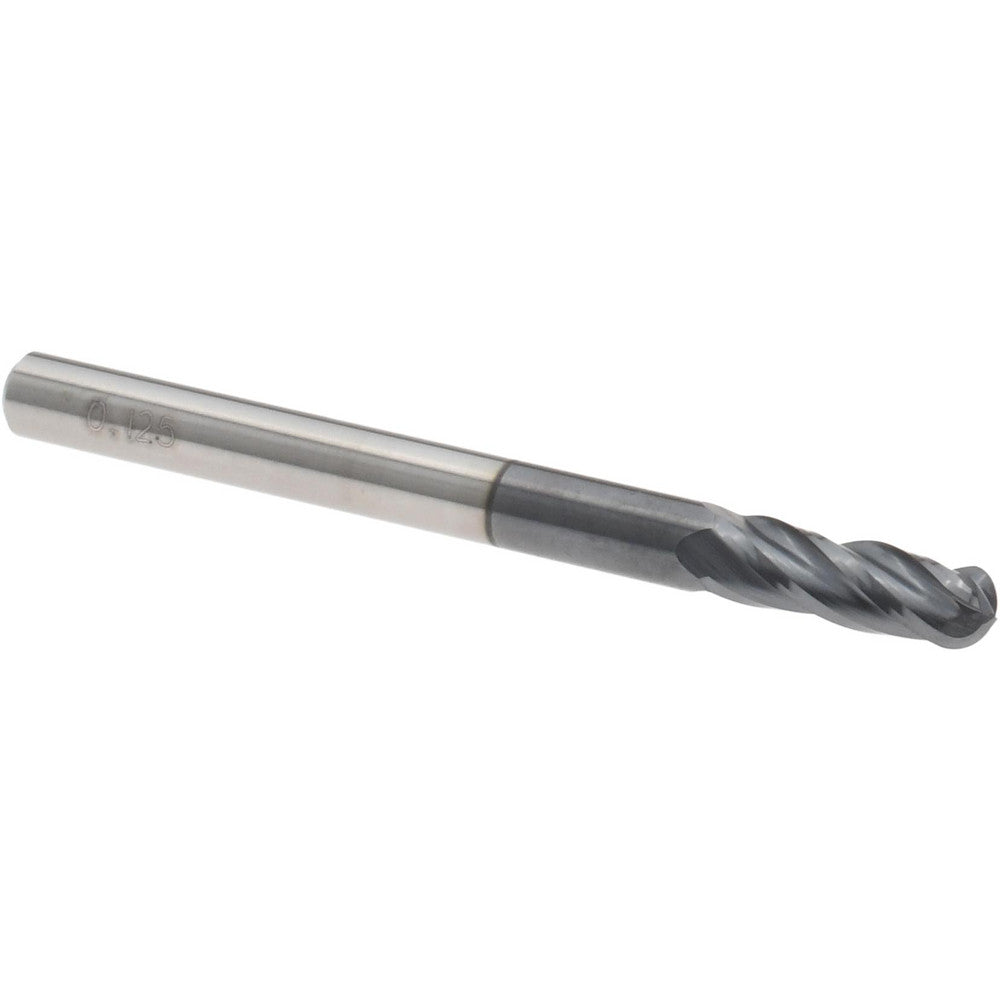 Accupro 12468889 Ball End Mill 1/8" Dia, 3/8" LOC, 4 Flute, Solid Carbide