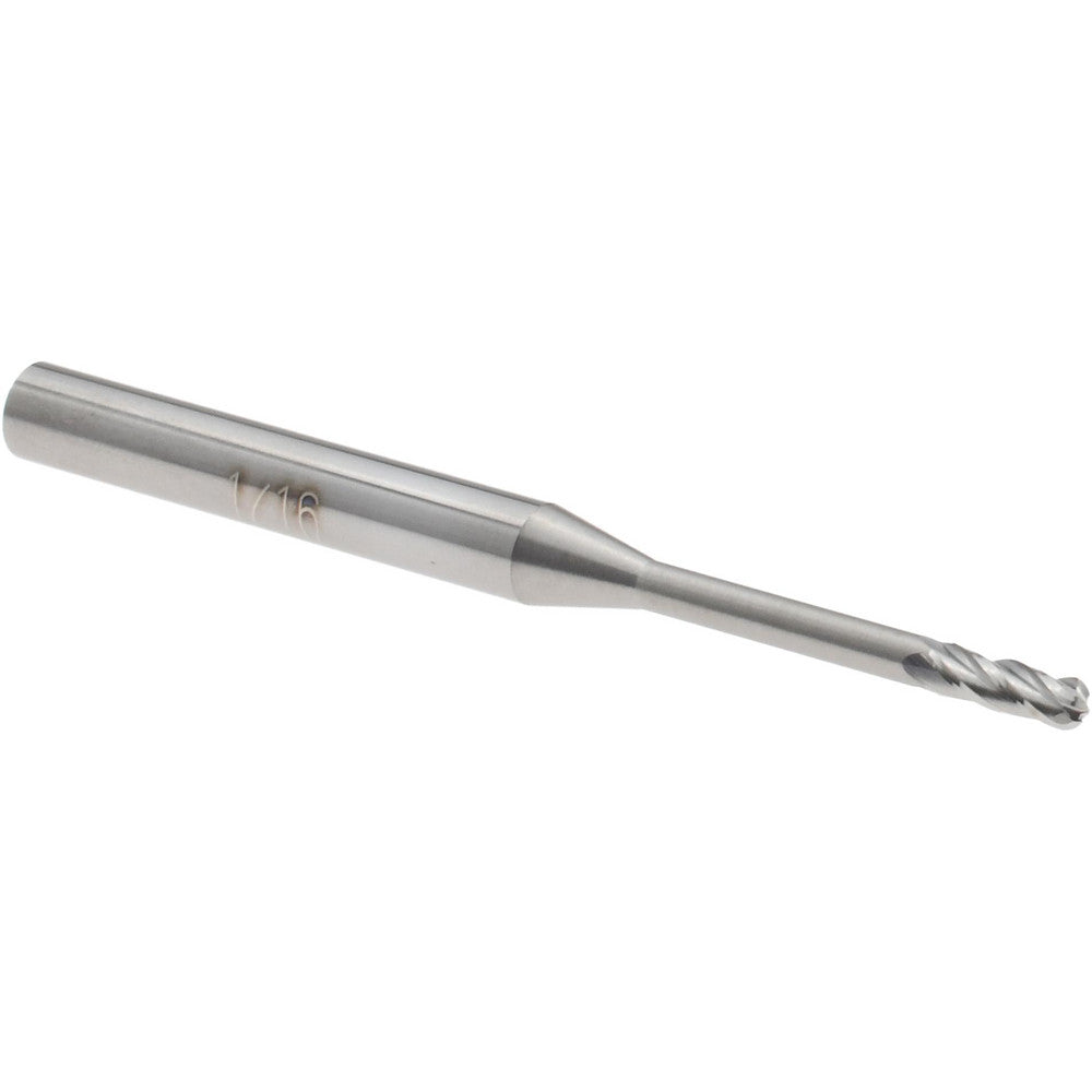 Accupro 14797505 Ball End Mill 1/16" Dia, 0.1860" LOC, 4 Flute, Solid Carbide