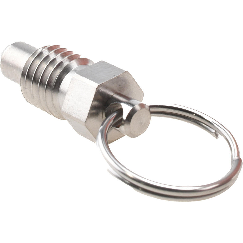 Vlier SPRSN500 1/2-13, 0.41" Thread Length, 0.31" Plunger Diam, 0.38" Plunger Projection, 1 Lb Init to 4 Lb Final End Force, Stainless Steel Pull Ring Plunger