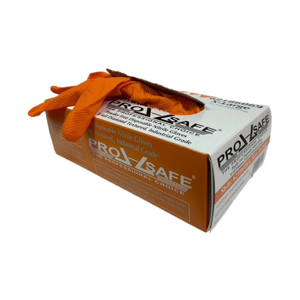 PRO-SAFE 32407OR240R-L Disposable/Single Use Gloves Primary Material Nitrile Thickness (mil) 8.0 Grip Surface Diamond Textured (Full) Grade General Purpose Cuff Type Regular Length (Inch) 9.0