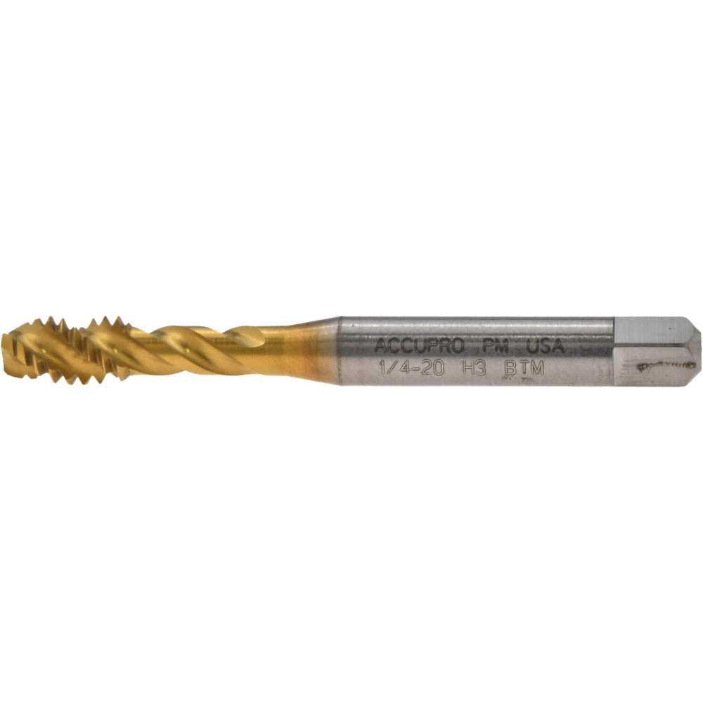 Accupro 40083-01T Spiral Flute Tap 1/4-20, UNC, 3 Flute, Modified Bottoming Chamfer, 3B Class of Fit, Powdered Metal, TiN Finish