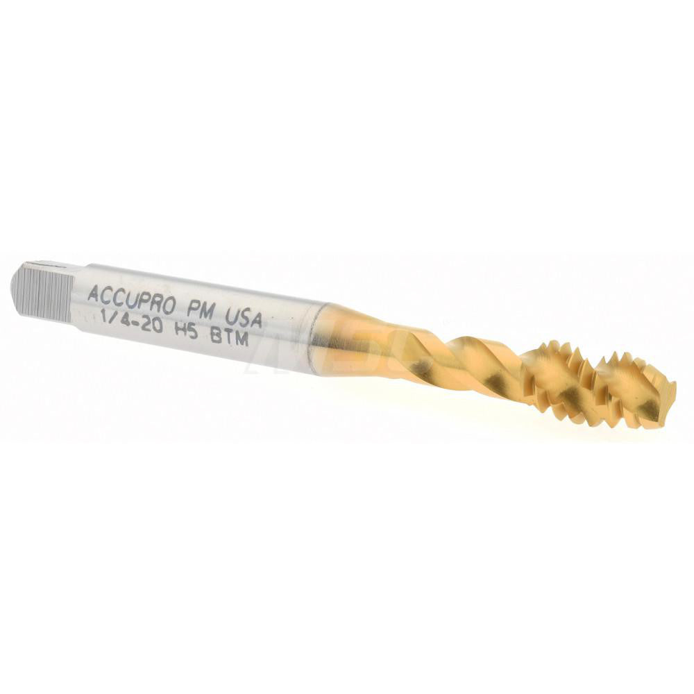 Accupro 40085-01T Spiral Flute Tap 1/4-20, UNC, 3 Flute, Modified Bottoming Chamfer, 2B Class of Fit, Powdered Metal, TiN Finish