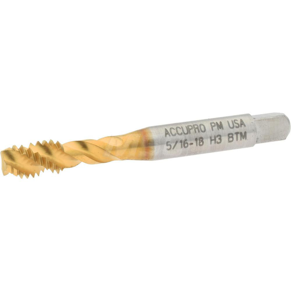 Accupro 40103-01T Spiral Flute Tap 5/16-18, UNC, 3 Flute, Modified Bottoming Chamfer, 3B Class of Fit, Powdered Metal, TiN Finish