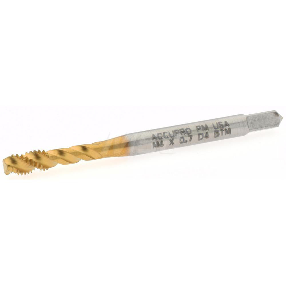 Accupro 43034-01T Spiral Flute Tap M4x0.70, Metric Coarse, 3 Flute, Modified Bottoming Chamfer, 6H Class of Fit, Powdered Metal, TiN Finish