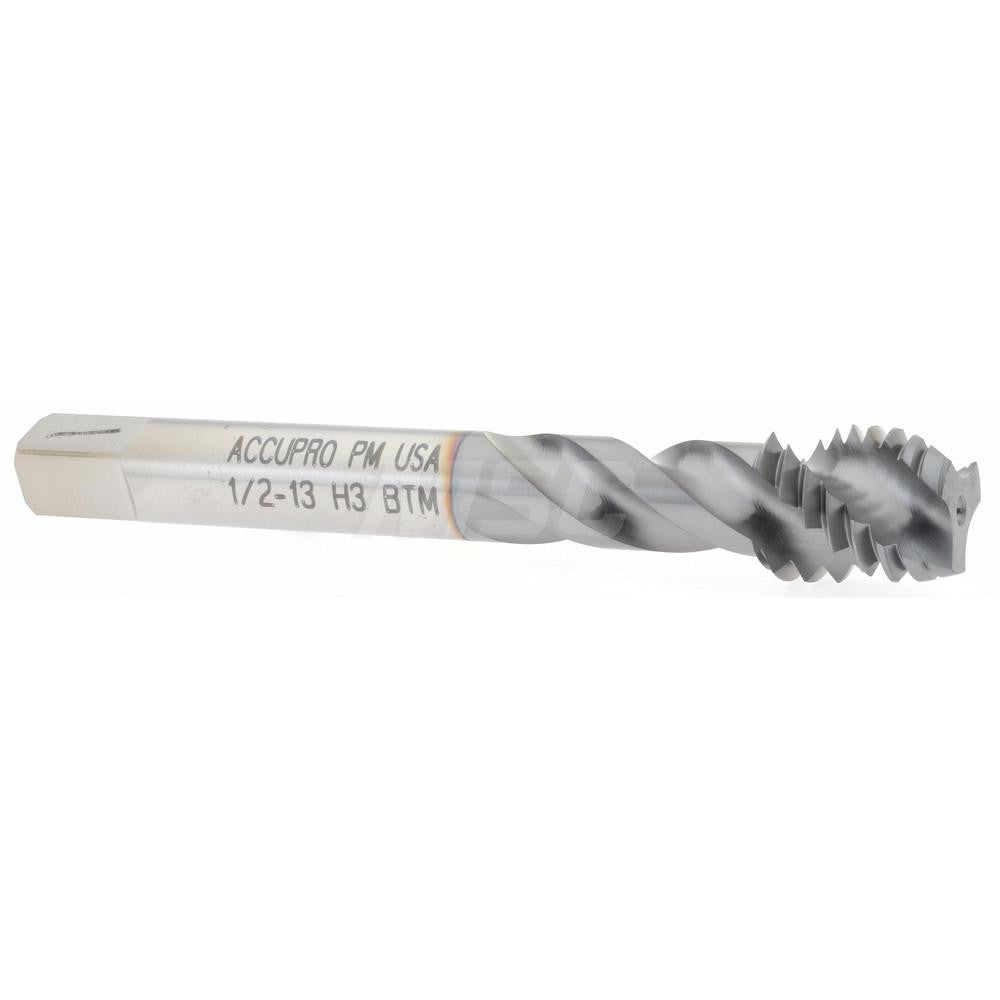 Accupro 40163-00C Spiral Flute Tap 1/2-13, UNC, 3 Flute, Modified Bottoming Chamfer, 3B Class of Fit, Powdered Metal, TiCN Finish