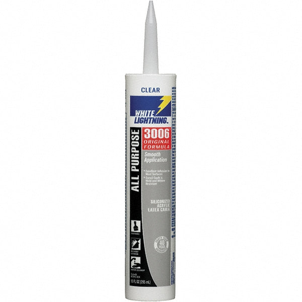 White Lightning W12001010 Caulk 10 oz Cartridge, Clear, Acrylic & Latex