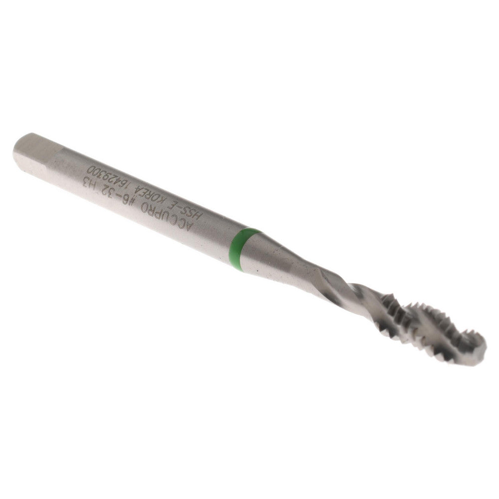 Accupro T2634243 Spiral Flute Tap #6-32, UNC, 3 Flute, Modified Bottoming Chamfer, 2B Class of Fit, Vanadium High-Speed Steel, Bright/Uncoated Finish