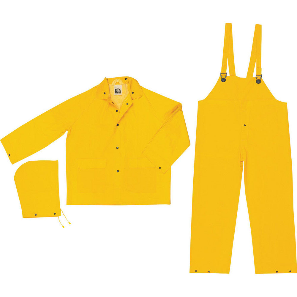 MCR Safety FR2003M Rain Suit with Bib Overalls Size Medium, Non-Hazardous Protection, Yellow, Polyester & PVC