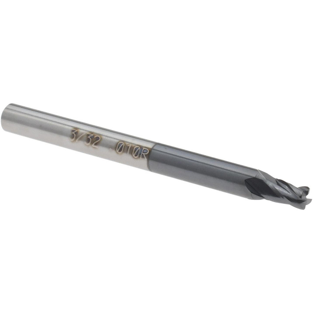 Accupro 14796325 Corner Radius End Mill 0.0938" Dia, 0.5512" LOC, 0.0100" Radius, 4 Flute, Solid Carbide