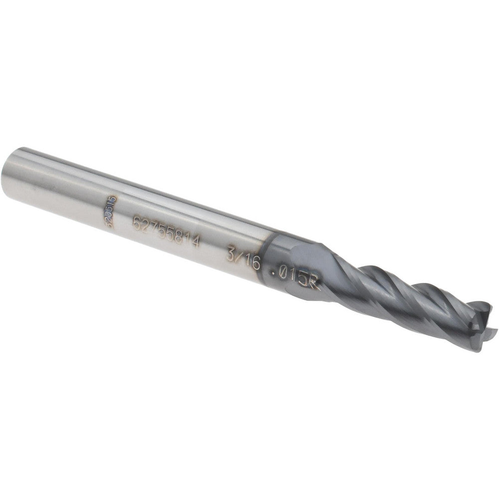 Accupro 14796339 Corner Radius End Mill 0.1562" Dia, 1.25" LOC, 0.0150" Radius, 4 Flute, Solid Carbide