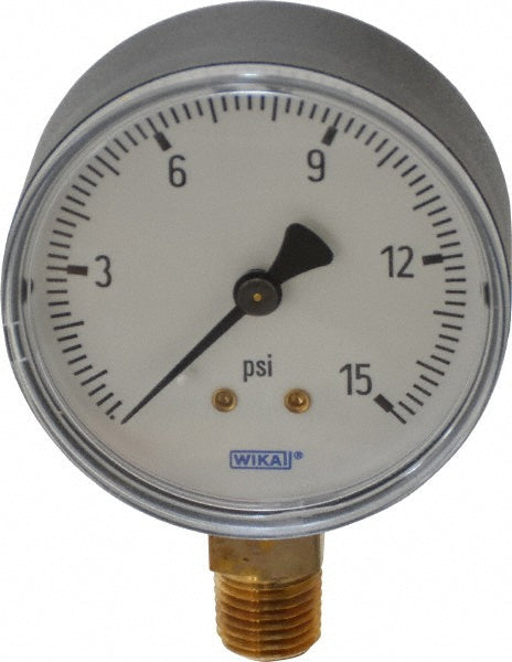Wika 4253108 Pressure Gauge 2-1/2" Dial, 0 to 15 psi, 1/4" Thread, NPT, Lower Mount