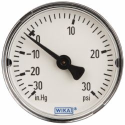 Wika 50982746 Pressure Gauge 2" Dial, 0 to 30 psi, 1/4" Thread, NPT, Center Back Mount