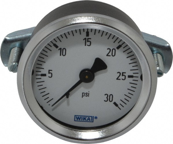 Wika 50786491 Pressure Gauge 2" Dial, 0 to 30 psi, 1/4" Thread, NPT, U-Clamp Panel & Center Back Mount