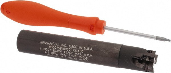 Kennametal 3742521 Indexable Square-Shoulder End Mill M1D075E1003C075L450, 3/4" Cut Dia, 0.398" Max Depth of Cut, 3/4" Dia Cylindrical Shank