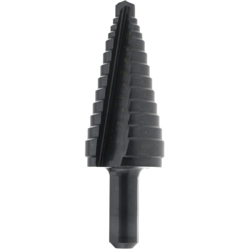 Lenox 30882VB2 Step Drill Bit 1/2 to 1" Dia, 3/8" Shank Dia, High Speed Steel, 9 Hole Sizes
