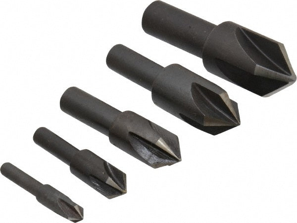 Cleveland C00969 Countersink Set 5 Pc, 1/4 to 3/4" Head Dia, 4 Flute, 82 deg Included Angle