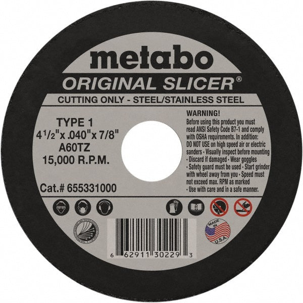 Metabo 655331000 Cutoff Wheel Type 1, 4-1/2" Dia, 0.04" Thick, 7/8" Hole, Aluminum Oxide