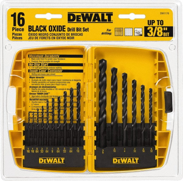 DeWALT DW1176 Drill Bit Set Jobber Length Drill Bits, 16 Pc, 135 °, High Speed Steel