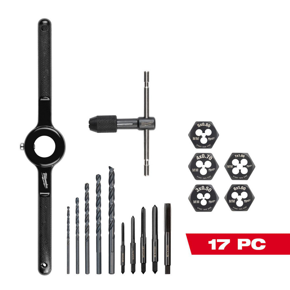 Milwaukee Tool 49-22-5601 Tap, Die & Drill Sets Minimum Tap Thread Size M3-0.50 Maximum Tap Thread Size 7X1.00 Minimum Die Thread Size M3-0.50 Maximum Die Thread Size M7-1.00 Minimum Drill Size 2.5 Maximum Drill Size 15/64