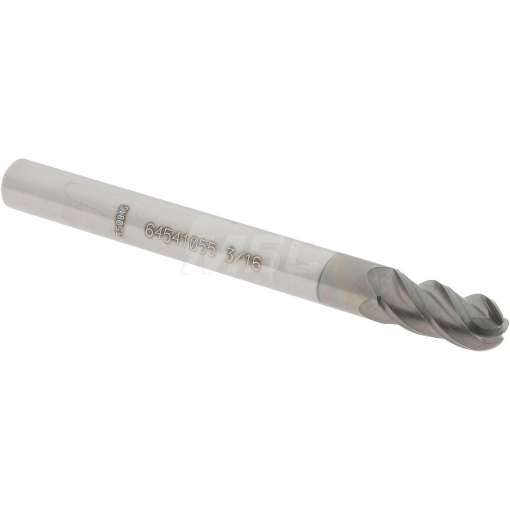 Accupro 64541055 Ball End Mill 0.1875" Dia, 0.375" LOC, 4 Flute, Solid Carbide