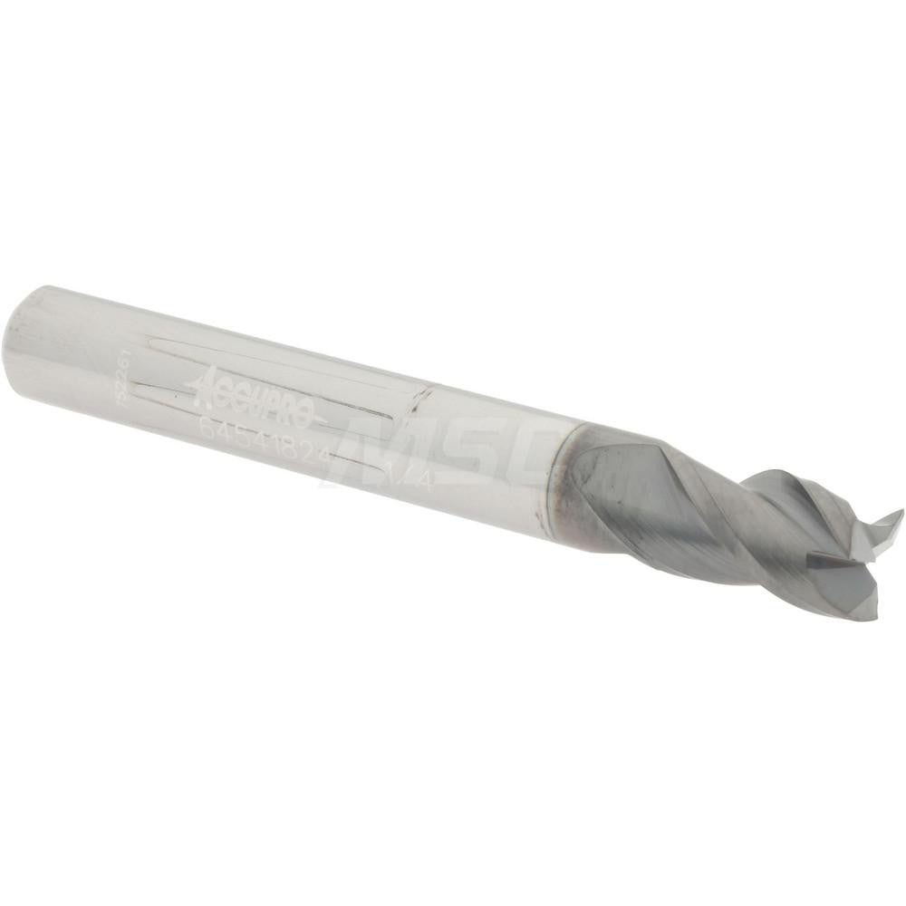 Accupro 64541824 Square End Mill 1/4'' Dia, 3/8'' LOC, 1/4'' Shank Dia, 2'' OAL, 3 Flutes, Solid Carbide
