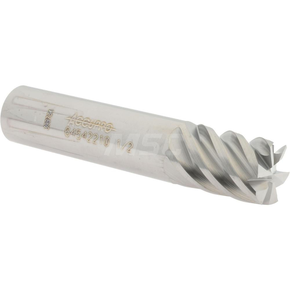 Accupro 64542210 Square End Mill 1/2'' Dia, 5/8'' LOC, 1/2'' Shank Dia, 2-1/2'' OAL, 6 Flutes, Solid Carbide