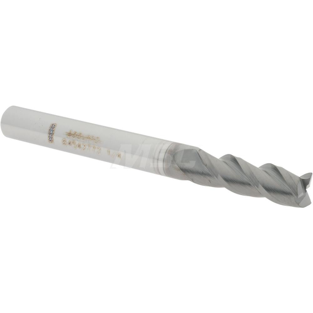 Accupro 64542772 Square End Mill 1/4'' Dia, 3/4'' LOC, 1/4'' Shank Dia, 2-1/2'' OAL, 3 Flutes, Solid Carbide