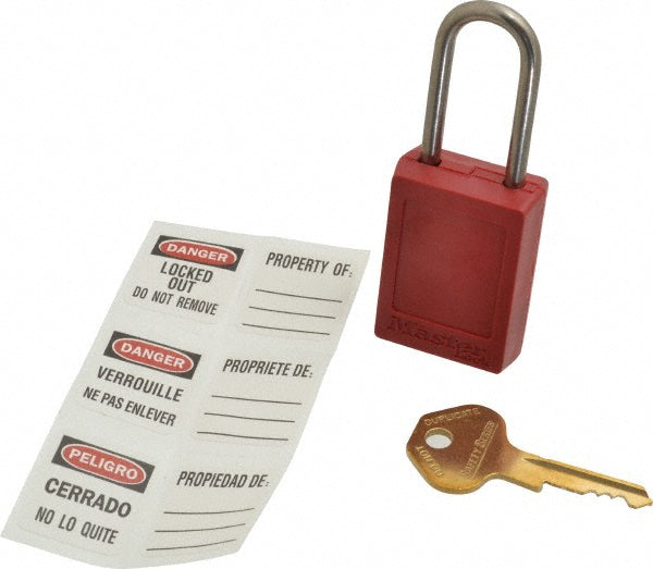 Master Lock S33RED Lockout Padlock Keyed Different, Thermoplastic, Steel Shackle, Red