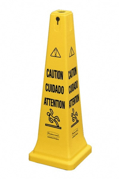 Rubbermaid FG627600YEL Heavy-Duty Multilingual Caution/Warning Safety Cone, Tall/Durable, 36", Yellow