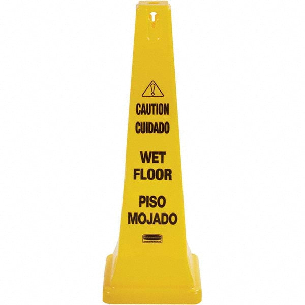 Rubbermaid FG627677YEL Heavy-Duty Multilingual Caution/Warning Wet Floor Safety Cone, Tall/Durable, 36", Yellow
